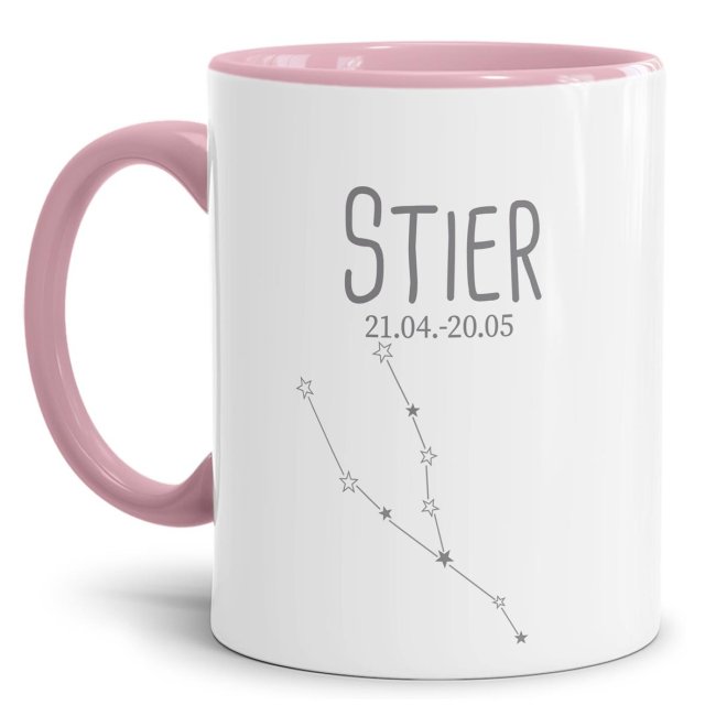 Bild von Tasse mit Sternzeichen - Stier - Innen & Henkel Rosa
