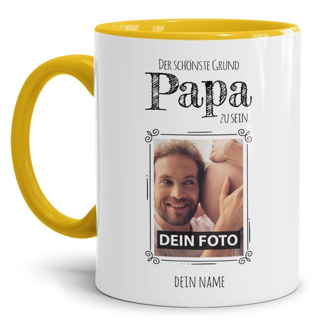Bild von Fototasse für den Papa - Der schönste Grund Papa zu sein - Gelb