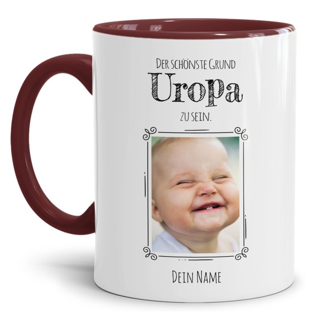 Bild von Fototasse für den Uropa - Der schönste Grund Uropa zu sein - Weinrot