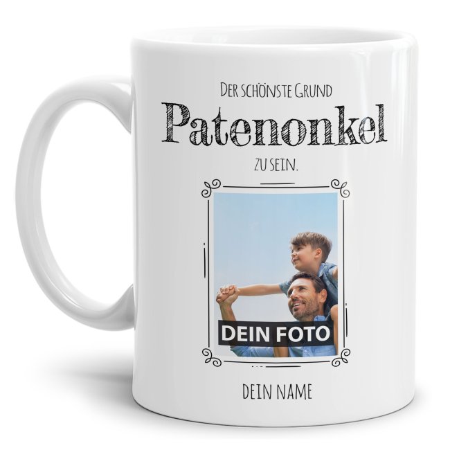Bild von Tasse mit Spruch - Der schönste Grund Patenonkel zu sein - Personalisierbare Keramiktasse mit Namen und Foto - Geschenk Patenonkel - Weiß, 300 ml