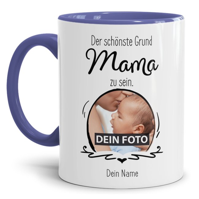 Bild von Fototasse für die Mama - Der schönste Grund Mama zu sein - Cambridge Blau