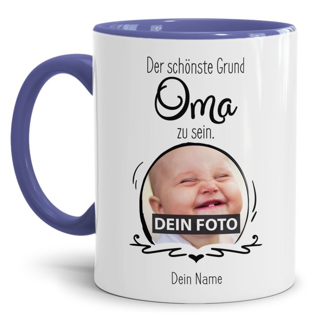 Bild von Fototasse für die Oma - Der schönste Grund Oma zu sein - Cambridge Blau