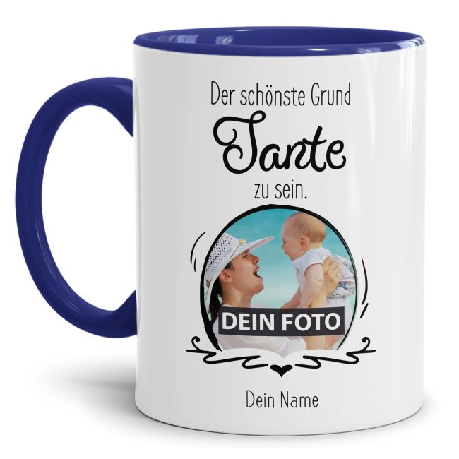 Bild von Fototasse für die Tante - Der schönste Grund Tante zu sein - Dunkelblau