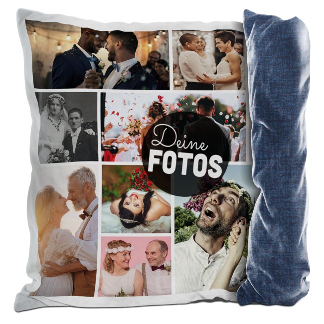 Bild von Kissen mit Fotocollage für 9 Fotos - Rückseite Dunkelblau gemustert
