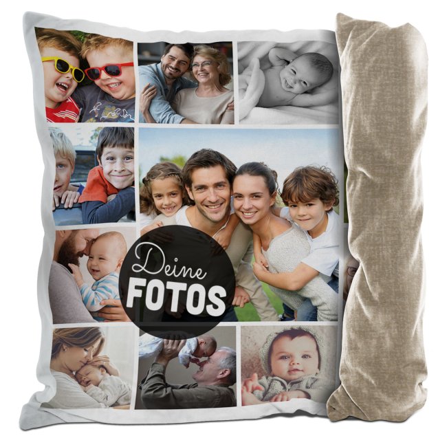 Bild von Kissen mit Fotocollage für 13 Fotos - Rückseite Beige gemustert
