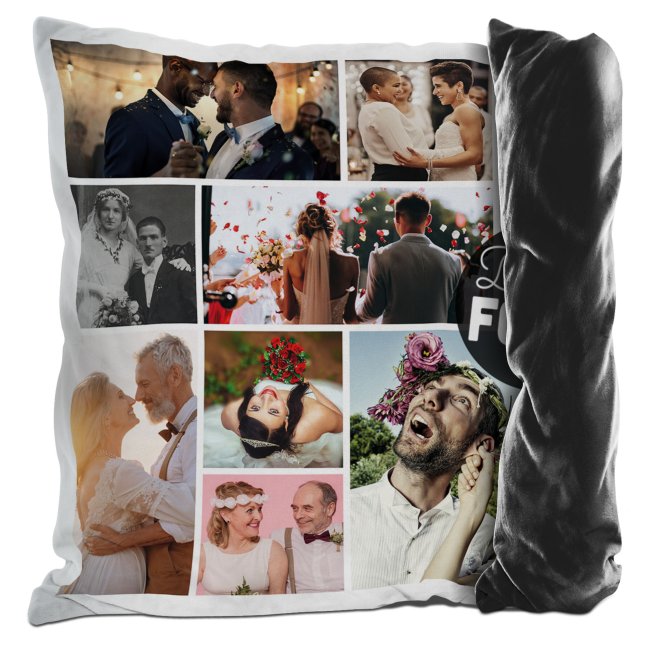 Bild von Kissen mit Fotocollage für 9 Fotos - Rückseite Schwarz