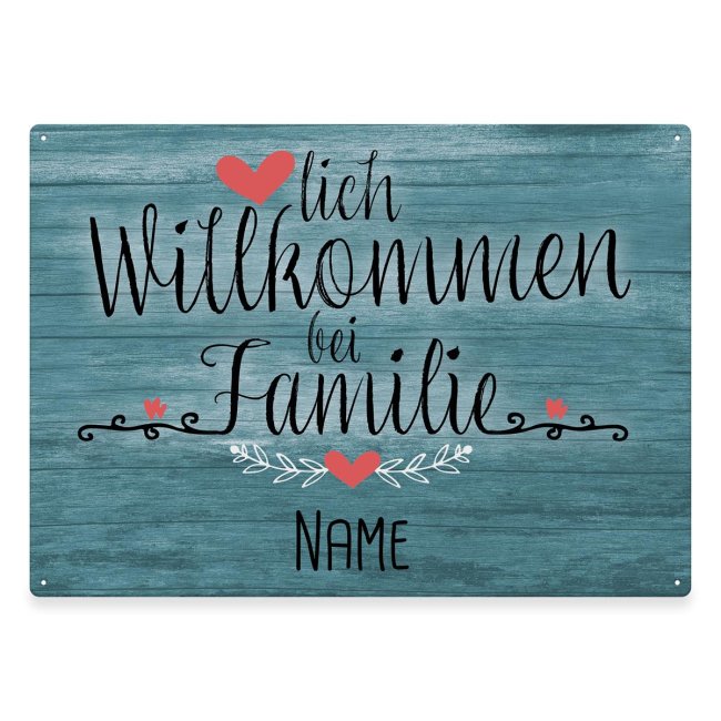 Bild von Outdoorschild - Herzlich willkommen bei Familie - Name - Holz-Design - 28 x 20 cm