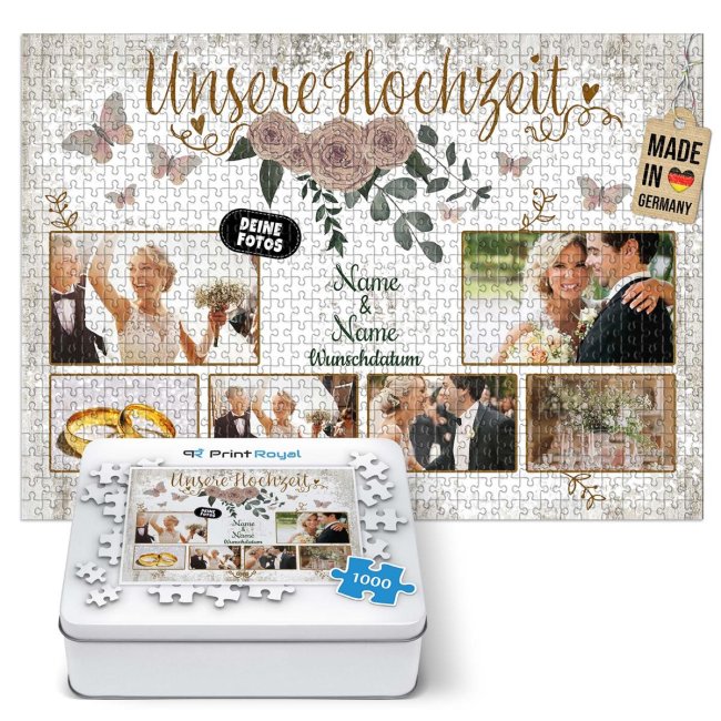 Bild von Fotopuzzle als Hochzeitsgeschenk - Unsere Hochzeit - 1000 Teile in Metalldose