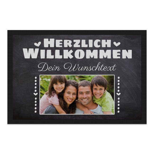 Bild von Fußmatte mit Name und Foto - Herzlich Willkommen - 90 x 60 cm