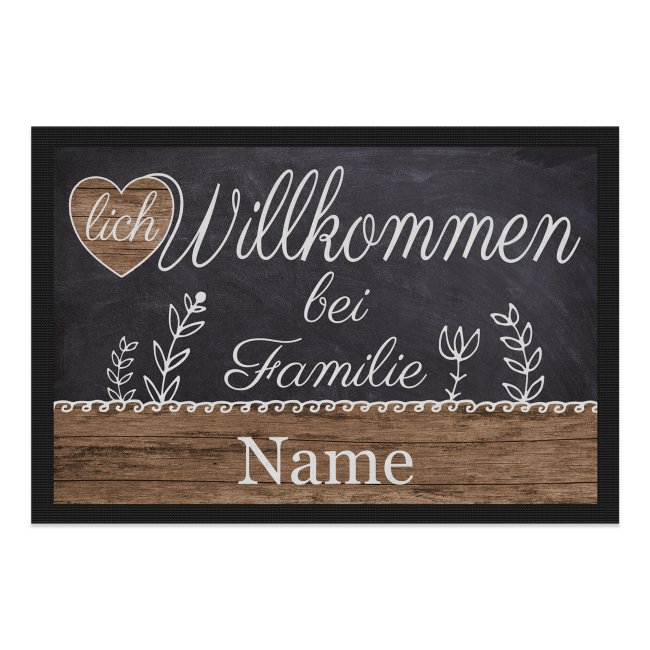 Bild von Fußmatte mit Name - Herzlich Willkommen - Rustikal - 60 x 40 cm