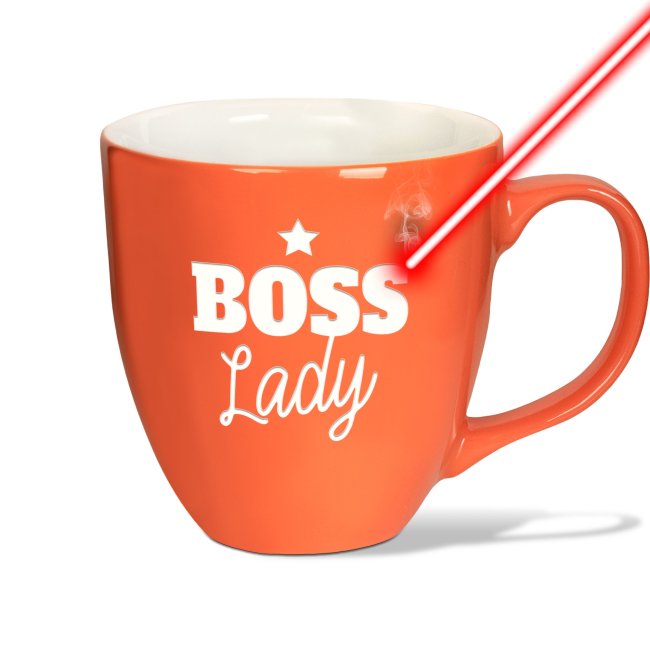 Bild von Hochglänzende Porzellantasse mit Gravur - XXL Jumbotasse - BOSS Lady - Bright Orange