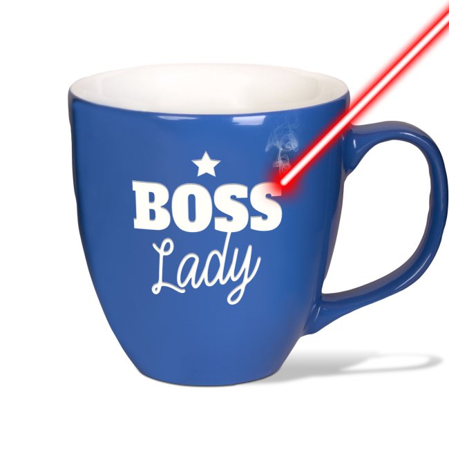 Bild von Hochglänzende Porzellantasse mit Gravur - XXL Jumbotasse - BOSS Lady - Pacific Blue