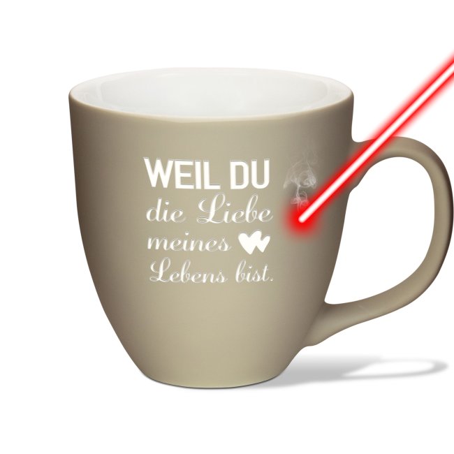 Bild von Samtig-matte Porzellantasse mit Gravur - XXL Jumbotasse - Liebe meines Lebens - Desert Sand