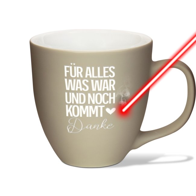 Bild von Samtig-matte Porzellantasse mit Gravur - XXL Jumbotasse - Danke - Desert Sand