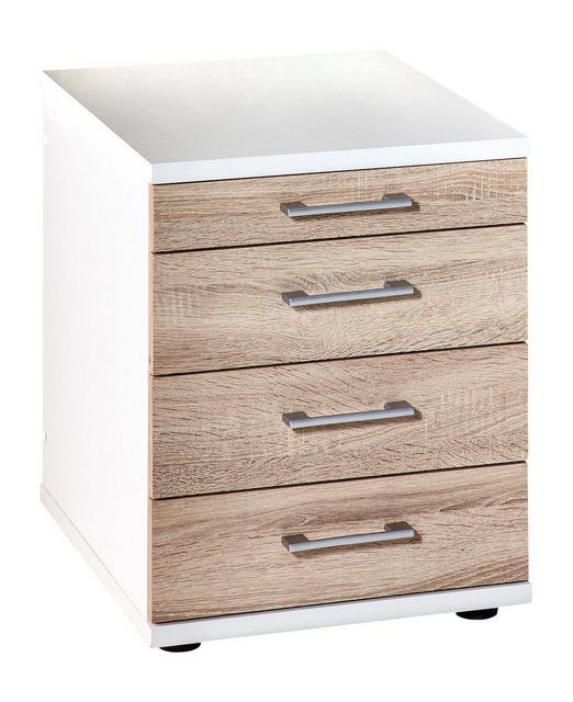 Bild von PROREGAL Standcontainer Tiger HxBxT 52 x 42 x 50 cm 4 Schubladen Weiß & Eiche