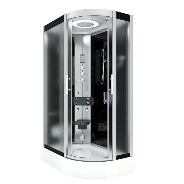 Bild von AcquaVapore Komplettdusche Dusche Duschkabine D60-73M1R-EC Schwarz 80x120, Sicherheitsglas ESG, inklusive Duschwanne, Höhenverstellbar, Mit Bauanleitung, Mit Beleuchtung, Mit Spiegel, Gehä