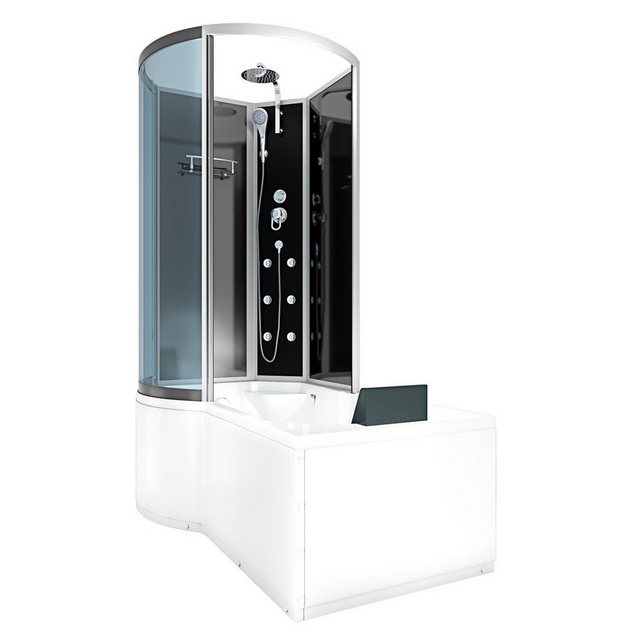 Bild von AcquaVapore Grossraumdusche Wanne Dusche Kombination sw K50-R30 100x170, Sicherheitsglas ESG, inklusive Duschwanne, Rutschsicher, Schnelle Reinigung, Nackenstütze, Überlauf Abfluss, Extr