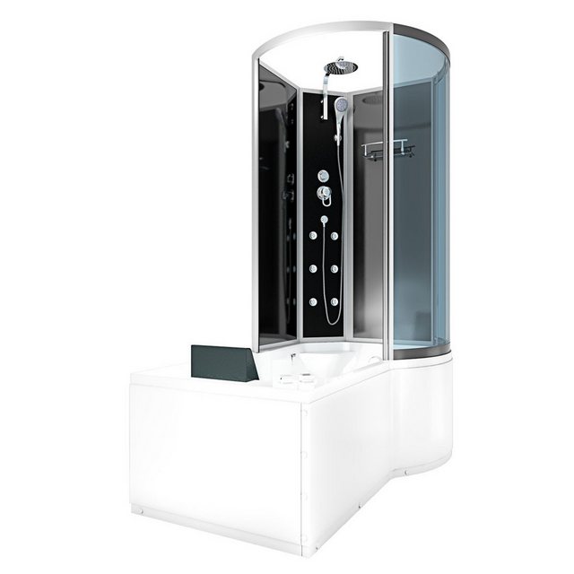 Bild von AcquaVapore Grossraumdusche Whirlpool Wanne Duschkabine sw K50-L30-WP-EC 170x1, Sicherheitsglas ESG, inklusive Duschwanne, Integrierte Massagedüsen, Rutschsicher, Schnelle Reinigung, Integriert