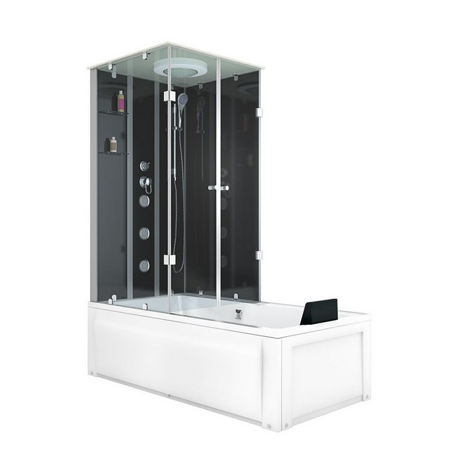 Bild von AcquaVapore Grossraumdusche Whirlpool Dusche Kombination K05-R30-WP-EC Duschtempel 90x180 cm, Sicherheitsglas ESG, inklusive Duschwanne, Integrierte Massagedüsen, Rutschsicher, Schnelle Reinigung, Nackenstüt