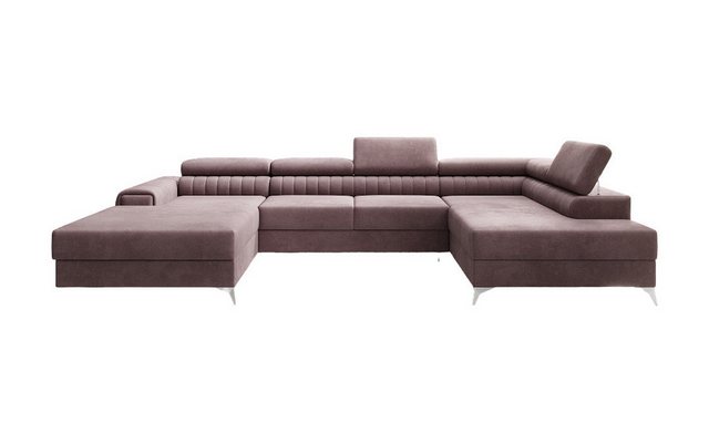 Bild von Luxusbetten24 Designer Sofa Collina mit Schlaf- und Klappfunktion | Bezug: Samt | Farbe: Rosé | Stellvariante: Rechts