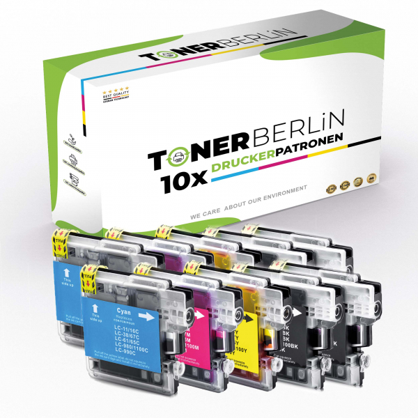 Bild von Rebuilt Toner 10er Multipack Set kompatibel für Brother DCP-195C (DCP195CG1) Druckerpatronen LC-980 LC-1100