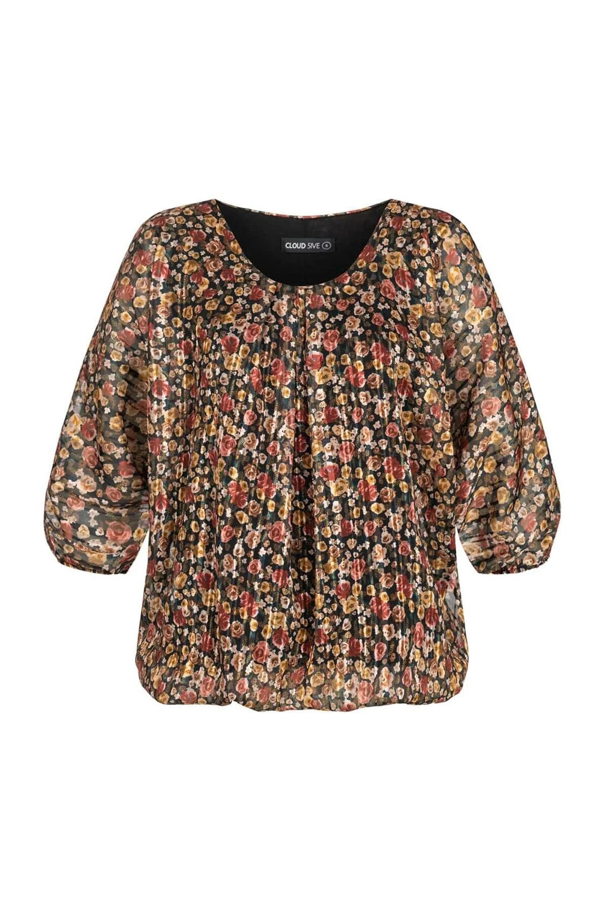 Bild von CLOUD 5IVE Langarmhemd CLOUD 5IVE 3/4 Arm Lurex Bluse mit Rosen Print 2-lagig