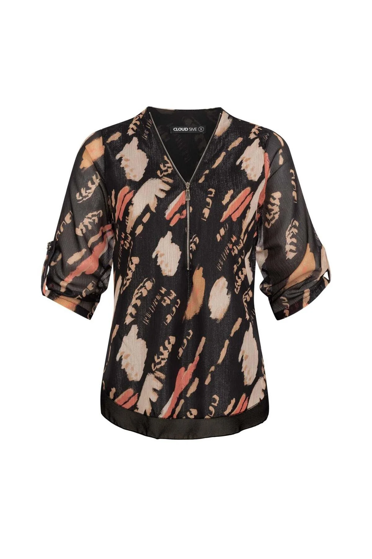 Bild von CLOUD 5IVE T-Shirt CLOUD 5IVE Chiffon Top mit Zipper und Print (1-tlg)