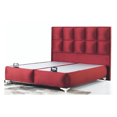 Bild von Casa Padrino Doppelbett Bordeauxrot / Weiß - Modernes Massivholz Bett