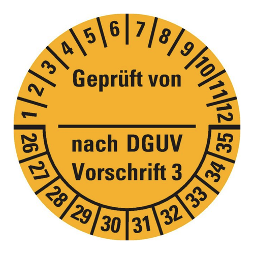Bild von König Werbeanlagen Hinweisschild Prüfplak. Geprüft von-nach DGUV Vor.3,26-35,gelb,Dokufolie, 105/Heft