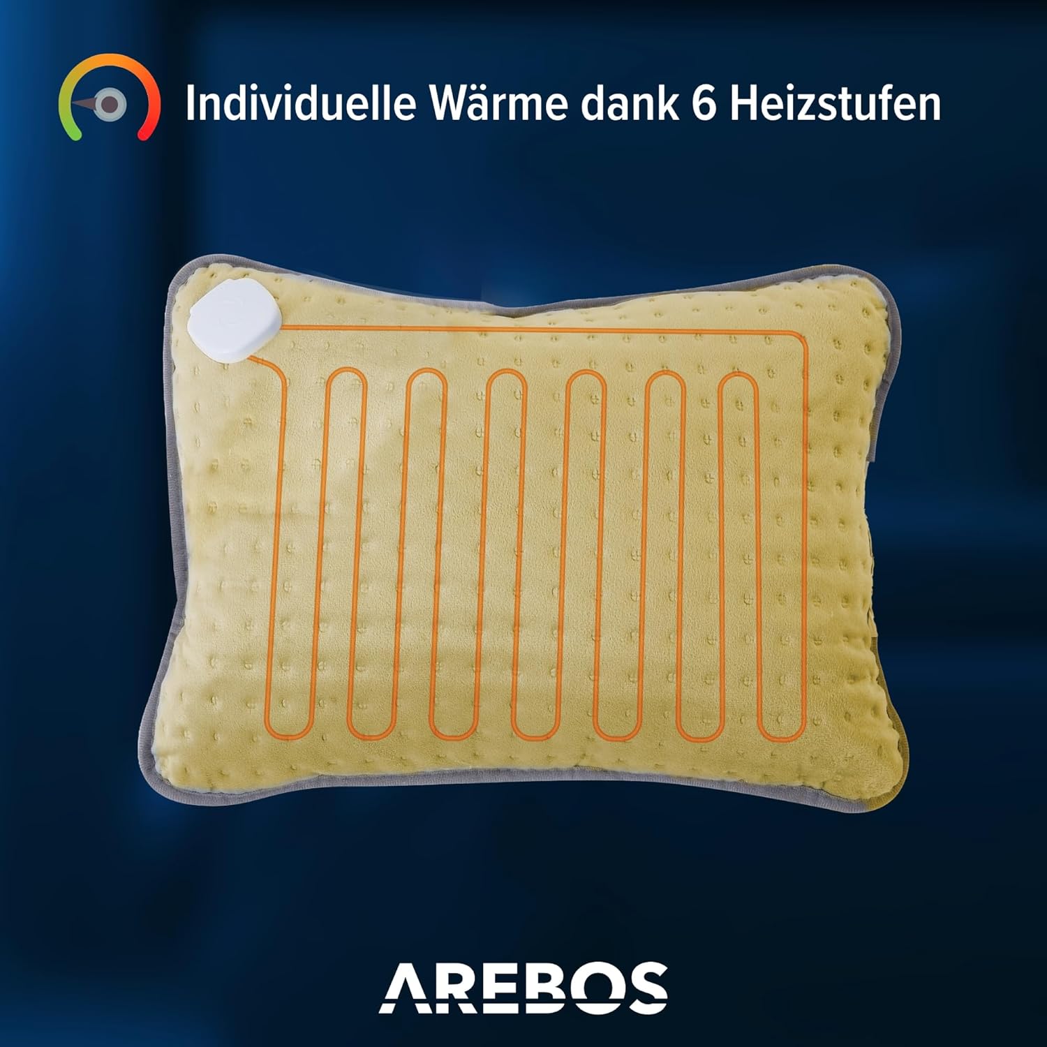 Bild von Arebos Heizkissen mit Füllung | Abschaltautomatik & Überhitzungsschutz | Elektrischer Wärmekissen 6 Temperaturstufen | 44 x 33 cm | inkl. LED - Fernbedienung | Maschinenwaschbar | Grau