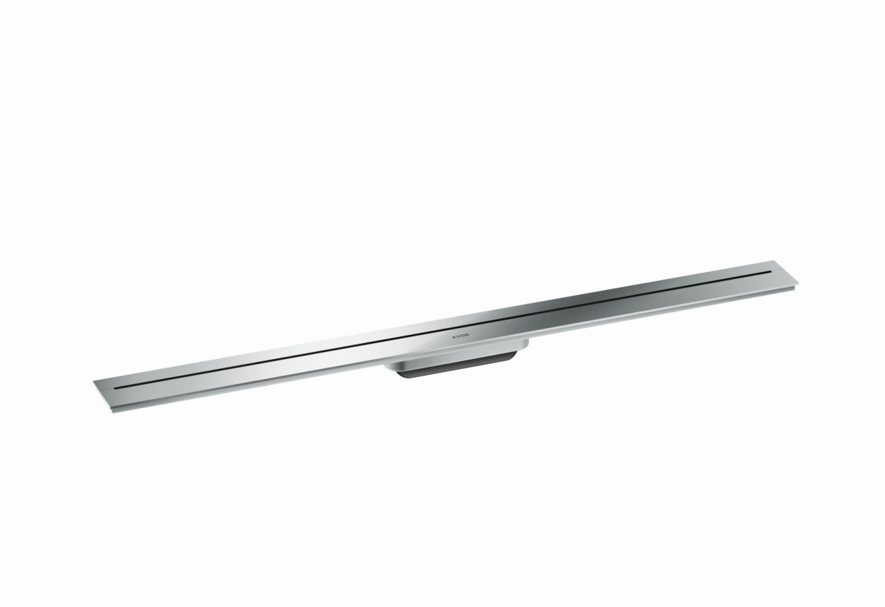 Bild von Hansgrohe AXOR Drain1x Fertigset DuschrinneLänge 1000 mmMontage wandangebundeneinfach zu reinigende OberflächeInstallationsset höhenverstellbar 7-18 mmFliesenstärke bis 18 mmfür jede Fliesenart geeignetbis zu 53 l/min AblaufleistungDer Abdeckungsheber ermöglicht ein einfaches Herausnehmen des Fertigsetsmit integriertem GefälleGeruchsverschluss mechanischDryphon ermöglicht wasserloses Siphonsystemkeine sichtbare Silikonfugefür Primärentwässerung geeignetLieferumfang: Dryphon, Installationsset und Designabdeckung