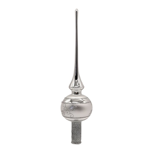 Bild von Schatzhauser Christbaumspitze silber Ø 7cm/ 28cm (1-tlg), mundgeblasen, handbemalt