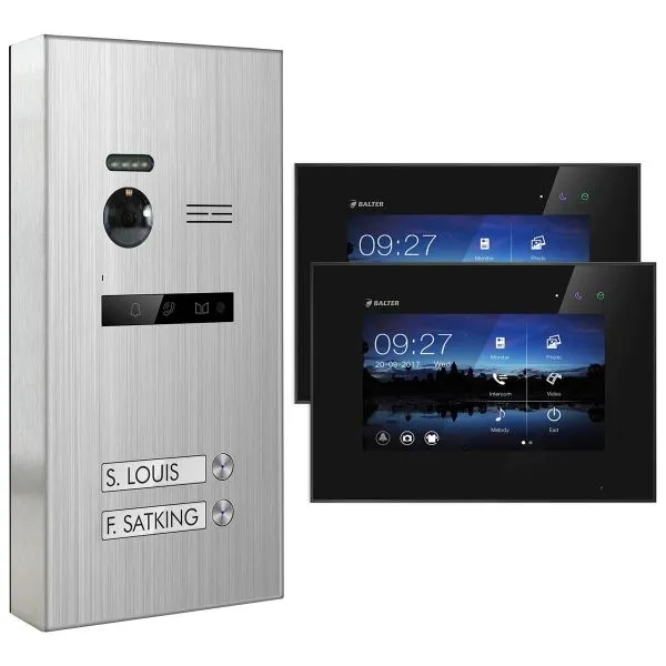 Bild von BALTER EVO Aufputz Edelstahl Video Türsprechanlagen Silber/Schwarz Set 2 Familienhaus 2x 7“ LCD Moni