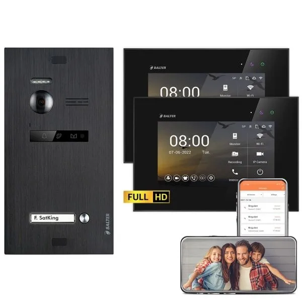 Bild von BALTER EVO HD Video Türsprechanlagen Schwarz/Schwarz 1 Familienhaus Set 1x 7 Monitor WiFi + 1x 7 Mon