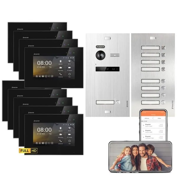 Bild von BALTER EVO HD Video Türsprechanlagen Silber/Schwarz 9-12 Familienhaus Set 9x 7 Monitor WiFi