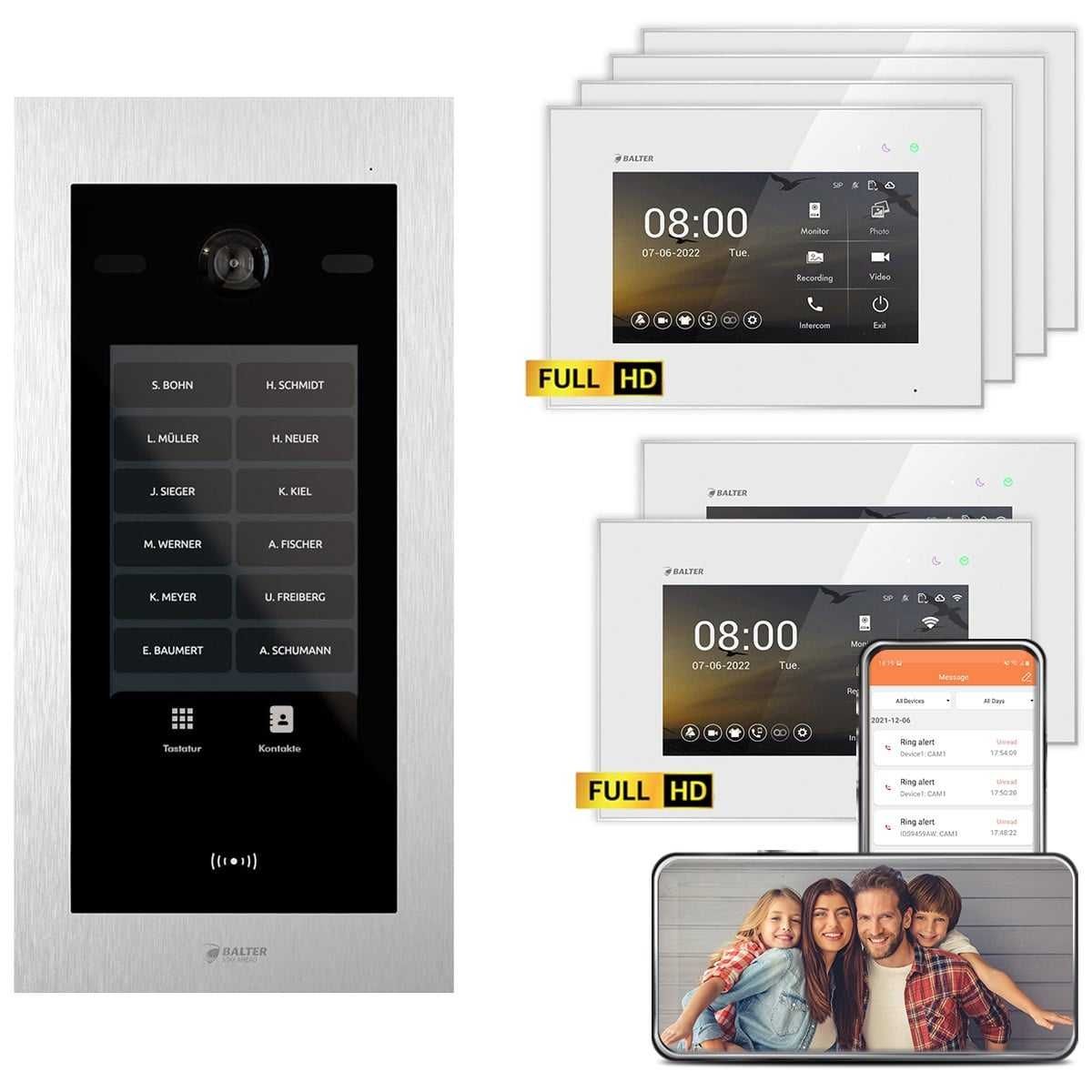 Bild von Balter EVO HD Touch Video Türsprechanlage Ein- &amp; Mehrfamilienhaus Silber 2x 7 Monitor WiFi + 4x 7 Mo