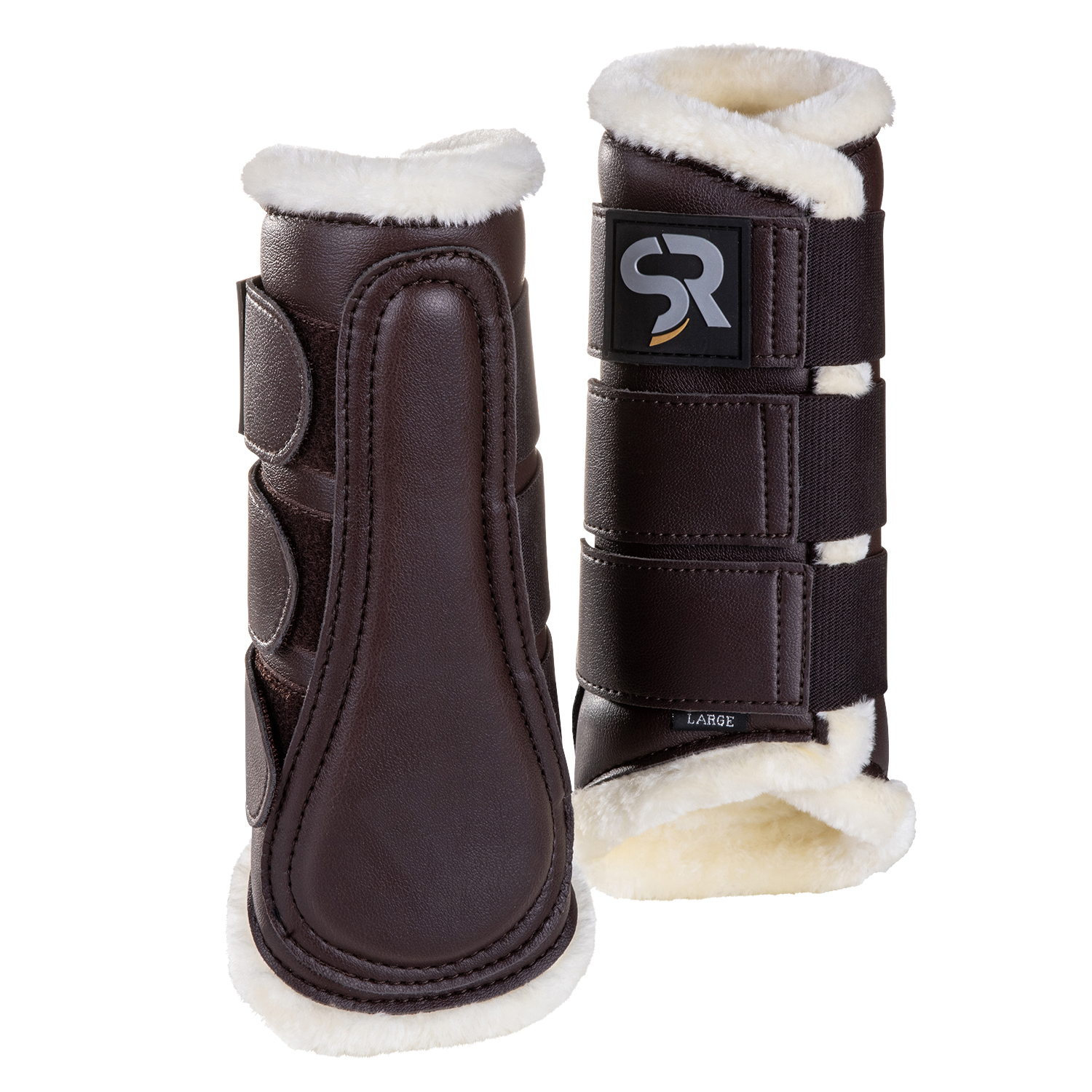 Bild von SUNRIDE Dressurgamaschen mit Fell (2er Set) - für Pferde - aus Echtleder - zum Schutz vor Verletzungen (M / 28 cm Höhe, braun)