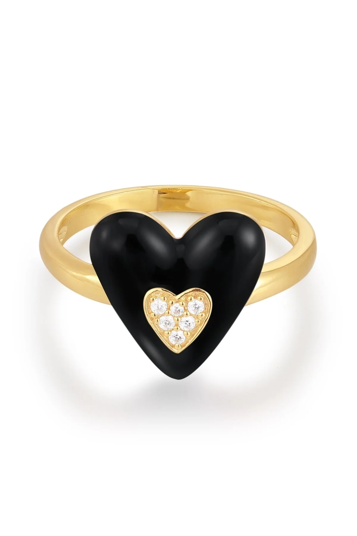 Bild von Glanzstücke München Silberring Ring Sterling Silber Gelbgold Zirkonia Weiß Emaille Schwarz für Damen - 54