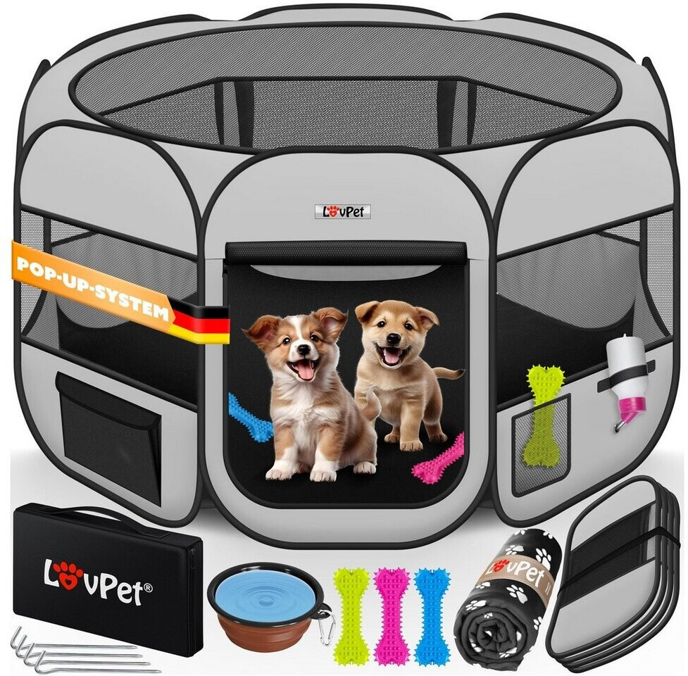 Bild von Lovpet - Welpenlaufstall Tierlaufstall Faltbar für Kleintiere Hunde Katzen Inkl. Hundenapf Hundelaufstall Freigehege Oxfordgewebe Pop-up System
