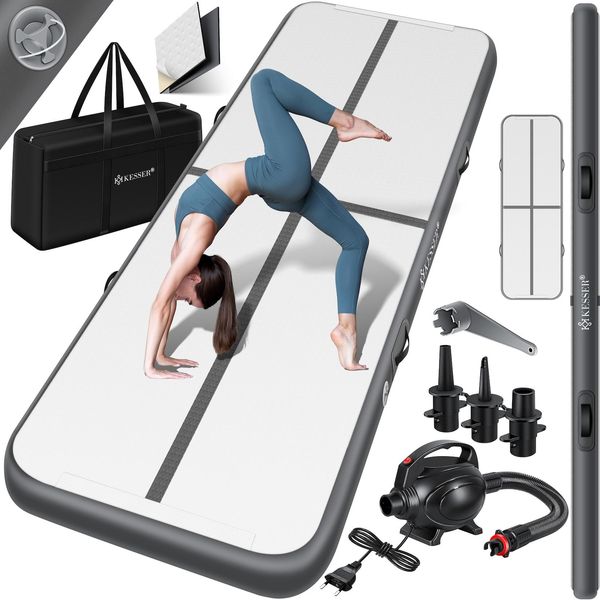Bild von KESSER® Turnmatte Aufblasbar Airtrack Fitness-Matte Gymnastikmatte 3/4/5/6m inkl. Tragetasche & elektr. Luftpumpe Yogamatte, Tumbling Matten , Trainingsmatte Sportmatte Yoga, Turn- & Fitness
