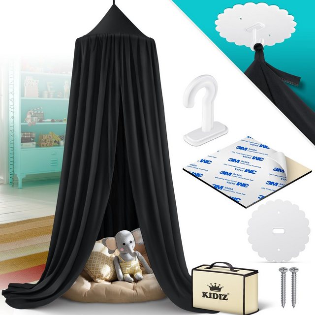 Bild von Kidiz® Baldachin Kinderzimmer Betthimmel babybett für Schlafzimmer Inkl. Aufbewahrungstasche | ohne Bohren | Saumlänge ca. 270cm | Moskitonetz Insektenschutz Moskitonetz Kinder Spielzelte Schwarz