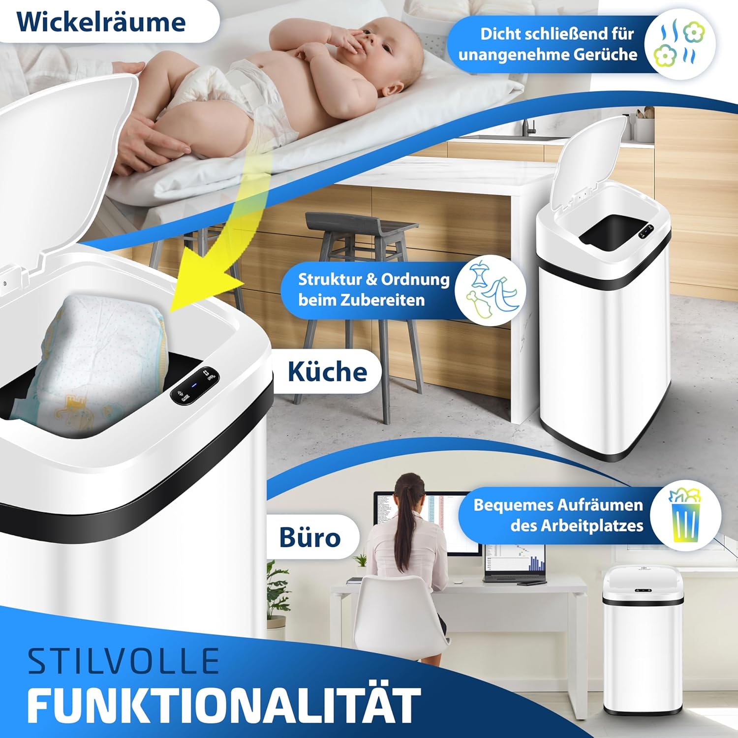 Bild von KESSER® Sensor Mülleimer Küche 40 L | Automatik mit Bewegungssensor Abfalleimer & Soft-Close-Deckel | Müllbehälter mit Touch-Bedienfeld & Sensor | LCD-Display | Edelstahl | inkl. Müllsackhalter Silber