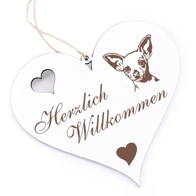 Bild von Herzlich Willkommen Schild - Chihuahua Kopf - Deko Herz Holz Willkommensschild Türschild Dekoschild Türdeko