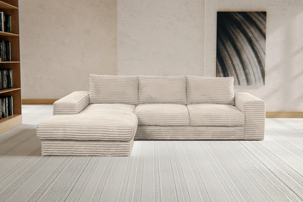 Bild von WERK2 Ecksofa Rozzana, Design Ecksofa mit hohem Komfort in trendig-weichem Cord & Breitcord
