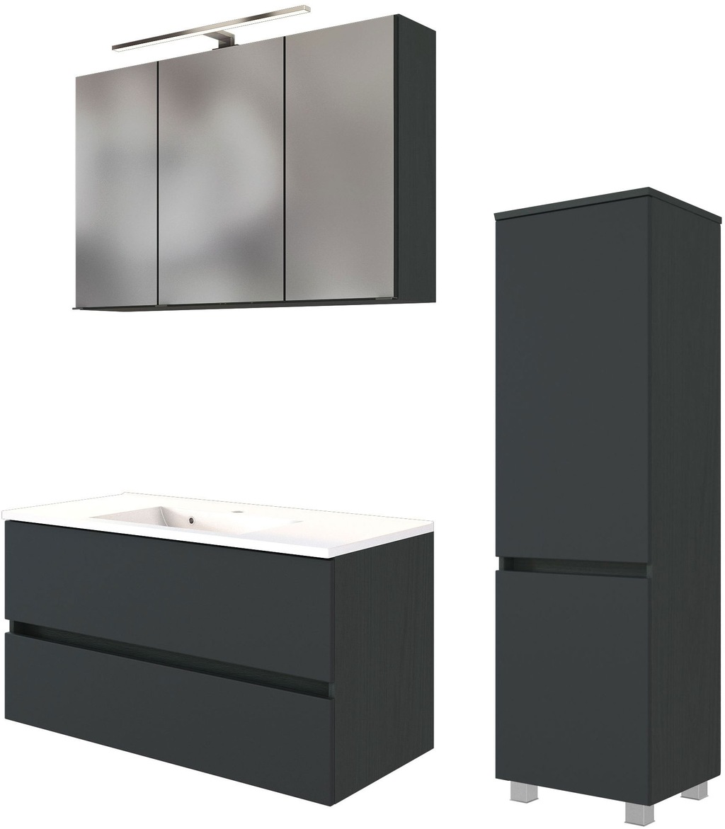 Bild von welltime Badmöbel-Set "Welltime Möbel Baabe Waschtisch-Set 3tlg. oder 5tlg.", (3 St.), gedämpfte Scharniere und Softclose-Funktion, inklusive LED-Beleuchtung