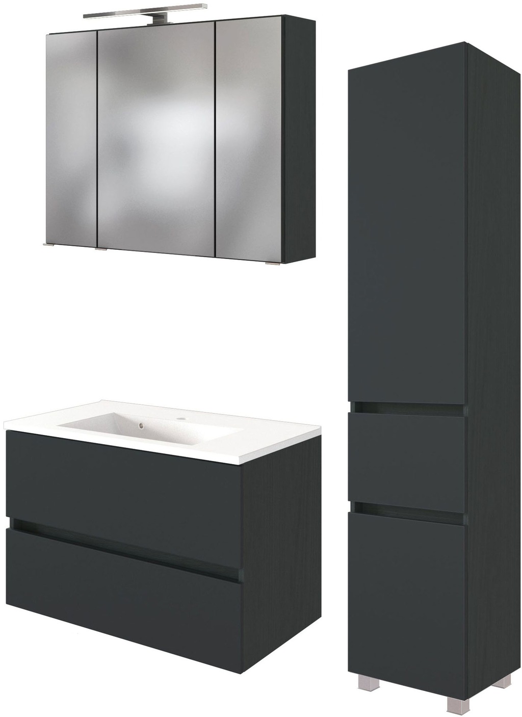 Bild von welltime Badmöbel-Set "Welltime Möbel Baabe Waschtisch-Set 3tlg. oder 5tlg.", (3 St.), gedämpfte Scharniere und Softclose-Funktion, inklusive LED-Beleuchtung