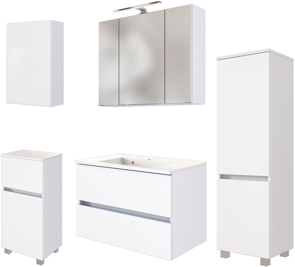 Bild von welltime Badmöbel-Set "Welltime Möbel Baabe Waschtisch-Set 3tlg. oder 5tlg.", (5 St.), gedämpfte Scharniere und Softclose-Funktion, inklusive LED-Beleuchtung