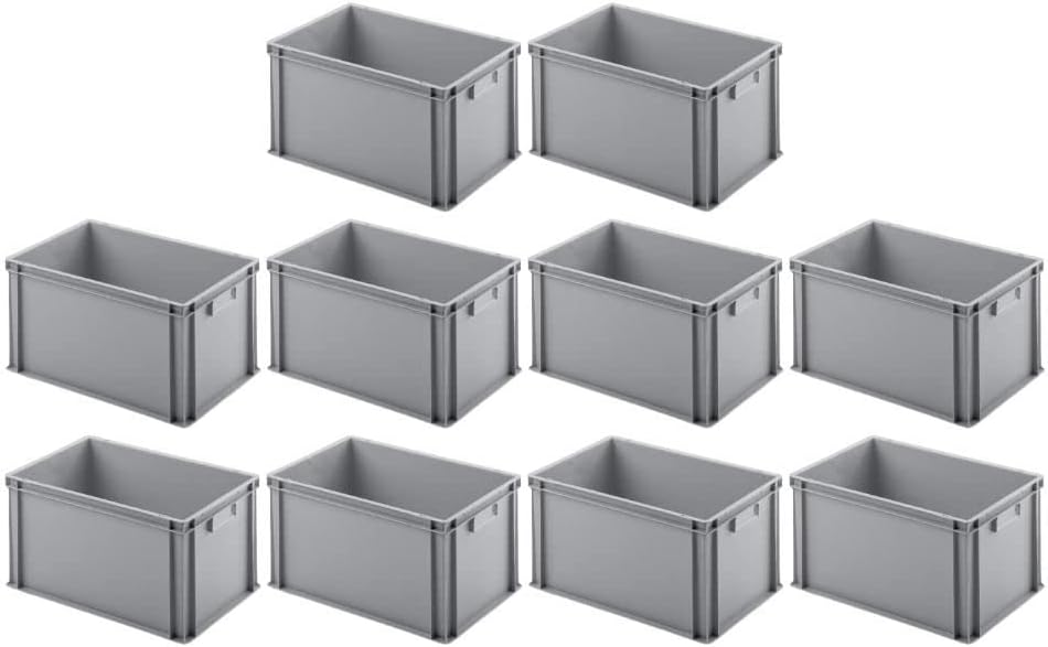 Bild von SparSet 10x Eurobehälter mit geschlossenem Griff | HxBxT 32x40x60cm | 56 Liter | Grau | Eurobox, Transportbox, Transportbehälter, Stapelbehälter