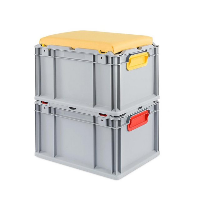 Bild von PROREGAL® Stapelbox SparSet 4x Eurobox NextGen Seat Box Gelb, HxBxT 36,5x30x40cm, 30L (SparSet, 4 St., Eurobox mit Scharnierdeckel und gepolstertem Sitzkissen), Eurobehälter, Sitzbox, Transportbox, Transportbehälter, Stapelbehälter
