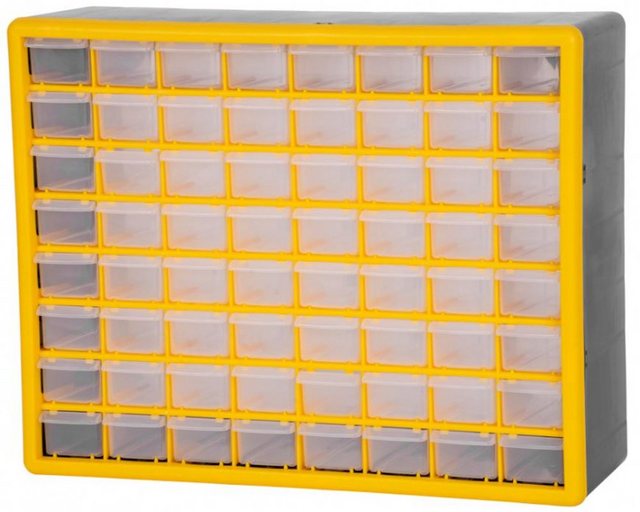 Bild von PROREGAL® Kleinteilemagazin Cosimo Kleinteilemagazin mit 64 Schubfächer grau/gelb, HxBxT 39x50x16 (Kleinteileregal, Sortimentsboxen, Sortimentskastenregal, Regalsystem, 64 St), Mehrere Größen, flexibel einsetzbar